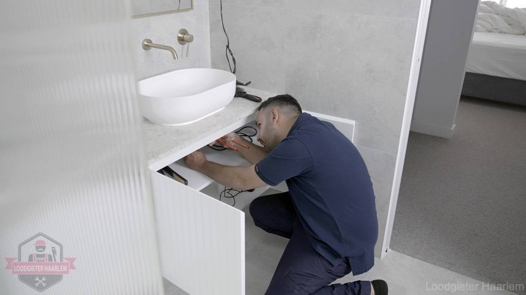 Loodgieter Aan Het Werk In Badkamer